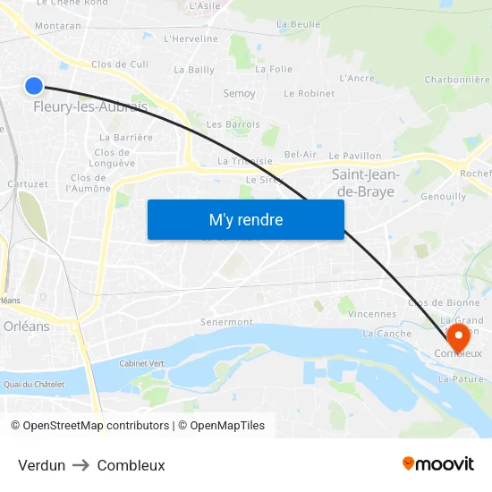Verdun to Combleux map