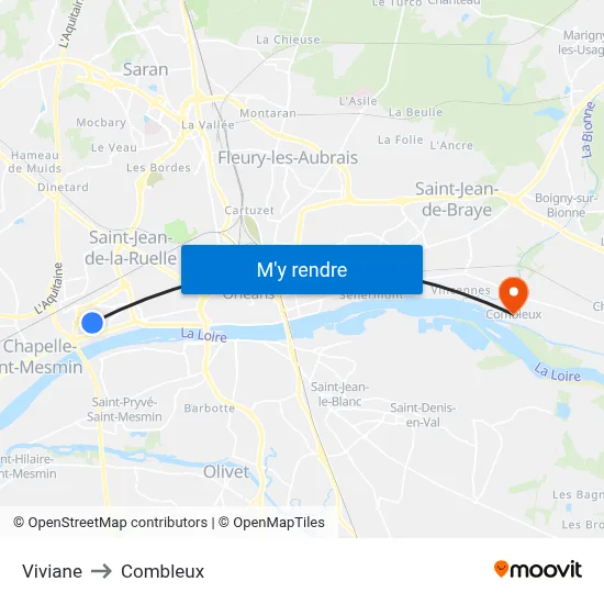 Viviane to Combleux map