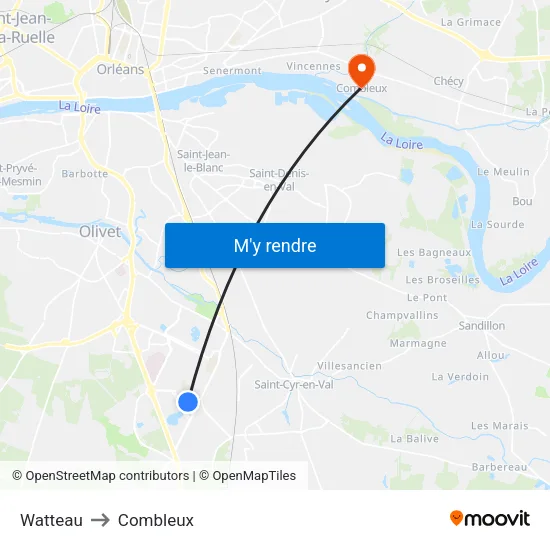 Watteau to Combleux map