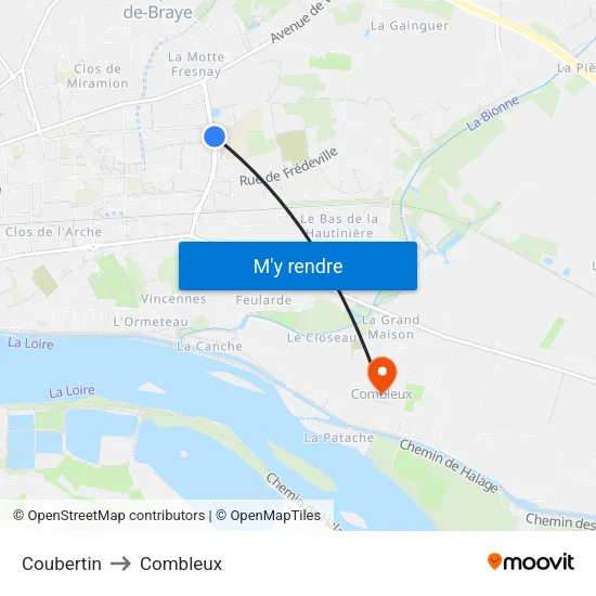 Coubertin to Combleux map