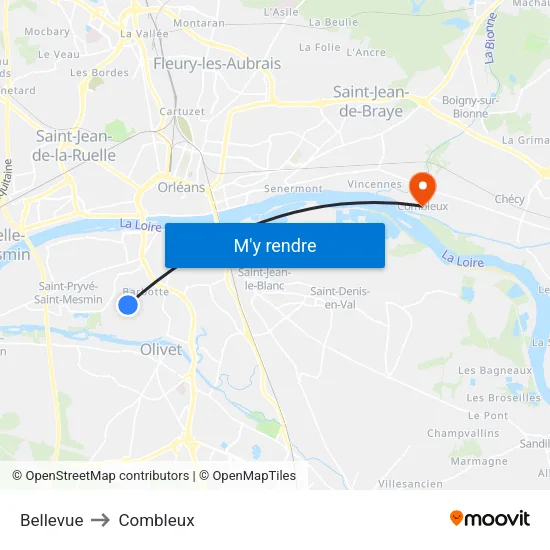 Bellevue to Combleux map
