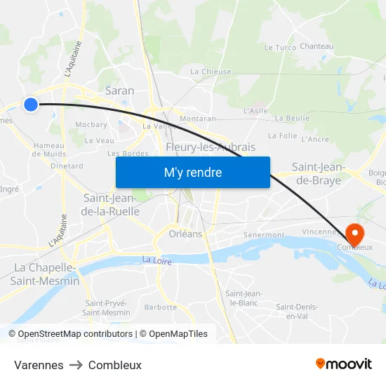 Varennes to Combleux map