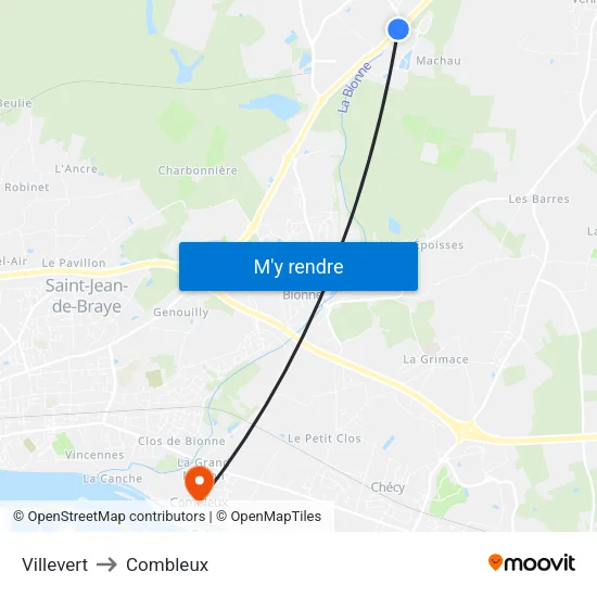 Villevert to Combleux map