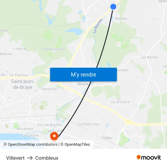 Villevert to Combleux map
