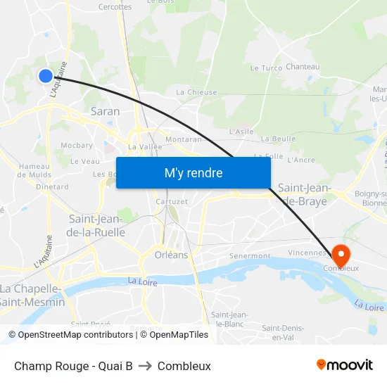 Champ Rouge - Quai B to Combleux map