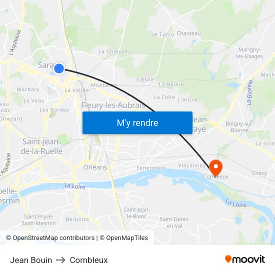 Jean Bouin to Combleux map