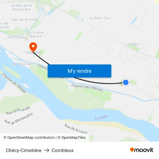 Chécy-Cimetière to Combleux map
