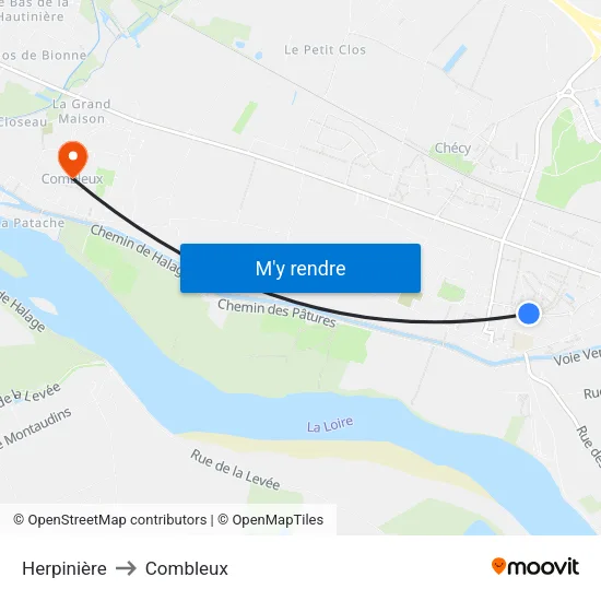 Herpinière to Combleux map