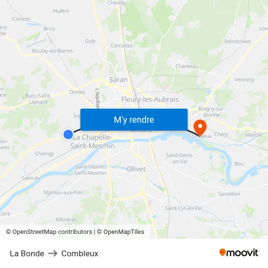 La Bonde to Combleux map