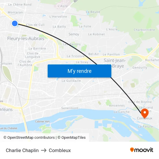 Charlie Chaplin to Combleux map