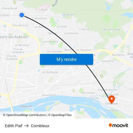 Edith Piaf to Combleux map