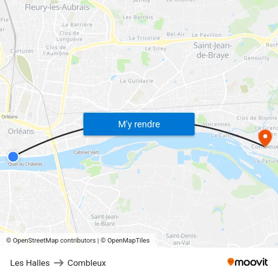 Les Halles to Combleux map