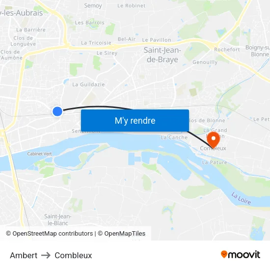 Ambert to Combleux map