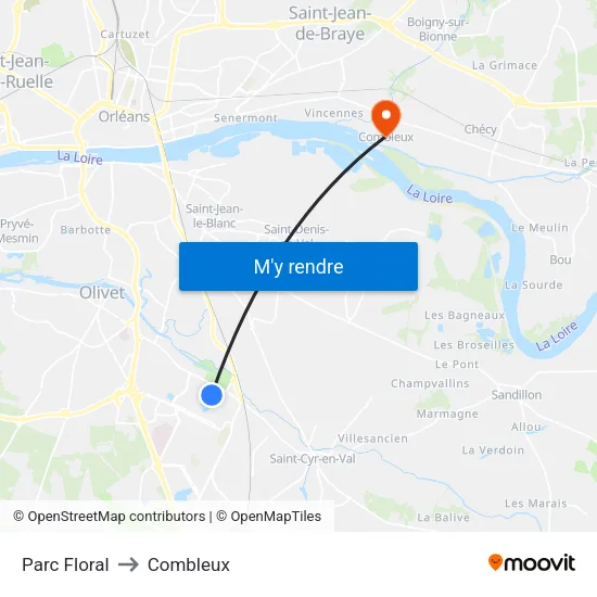 Parc Floral to Combleux map