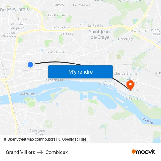 Grand Villiers to Combleux map