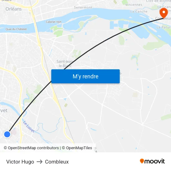 Victor Hugo - Quai A to Combleux map