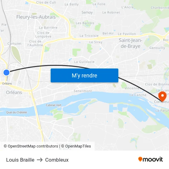 Louis Braille to Combleux map