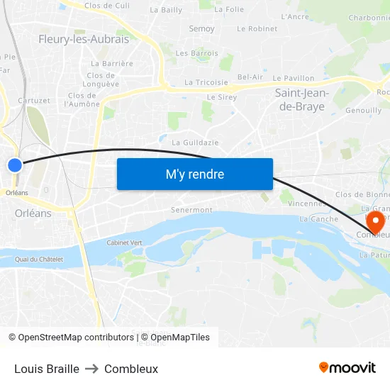 Louis Braille to Combleux map