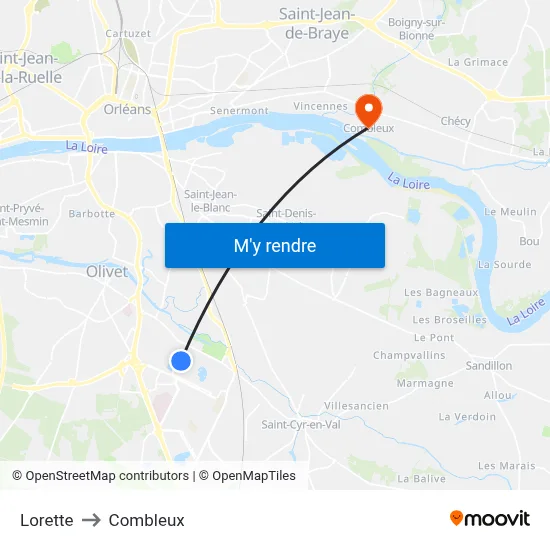 Lorette to Combleux map