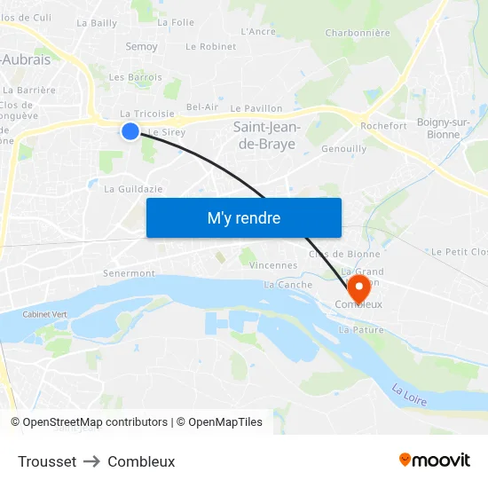 Trousset to Combleux map