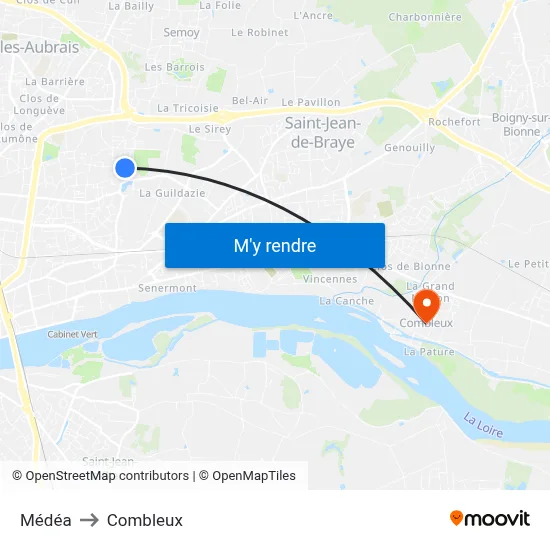 Médéa to Combleux map