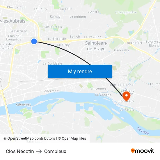 Clos Nécotin to Combleux map