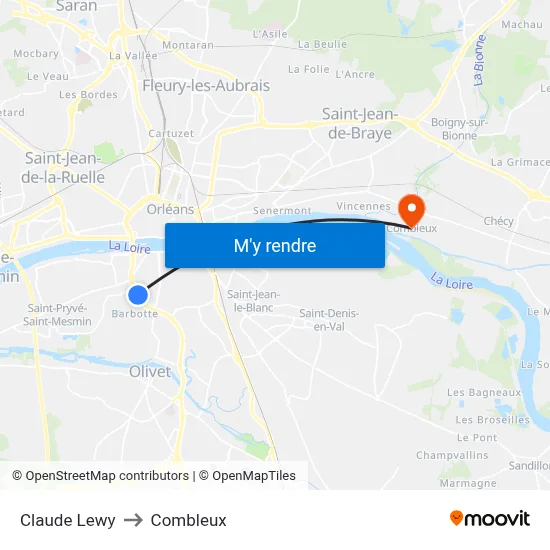 Claude Lewy to Combleux map