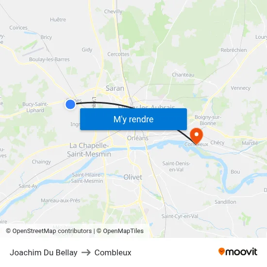 Joachim Du Bellay to Combleux map