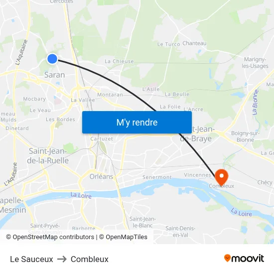 Le Sauceux to Combleux map