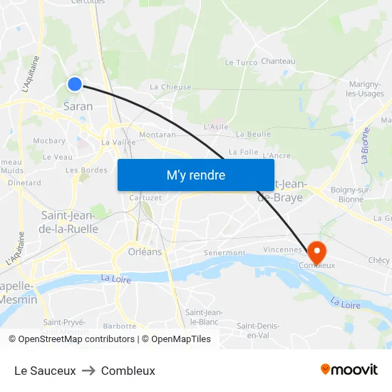 Le Sauceux to Combleux map