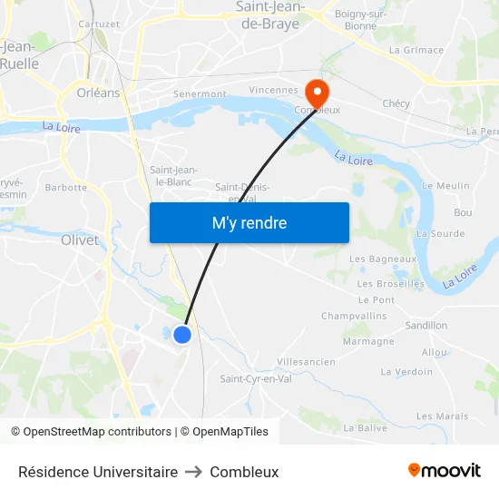 Résidence Universitaire to Combleux map