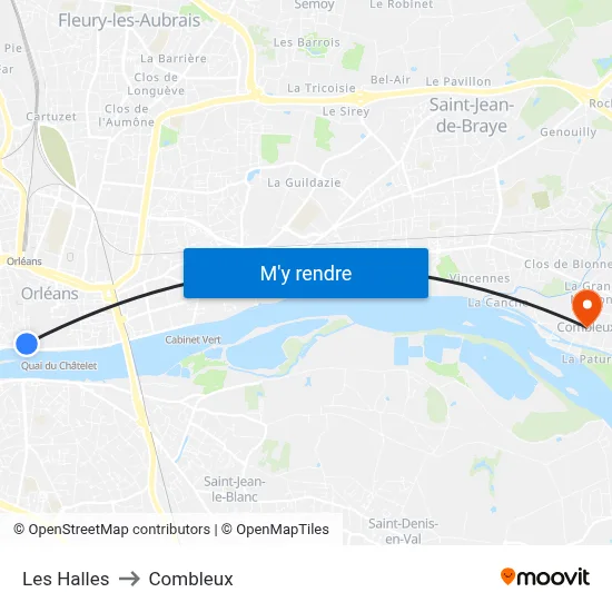 Les Halles to Combleux map