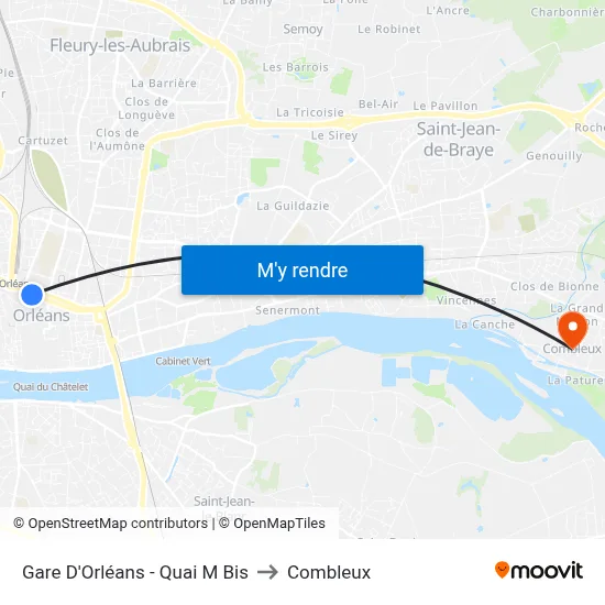 Gare D'Orléans - Quai M Bis to Combleux map
