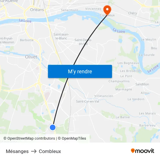 Mésanges to Combleux map