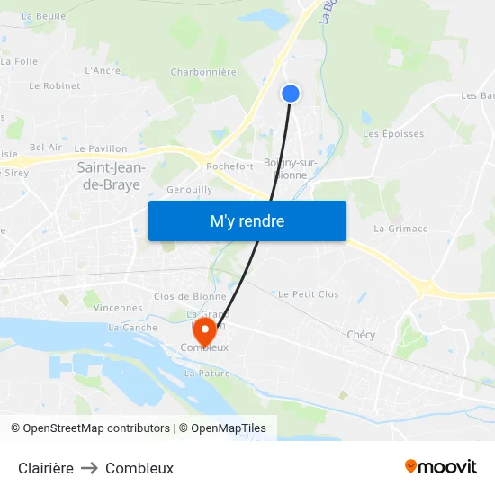 Clairière to Combleux map