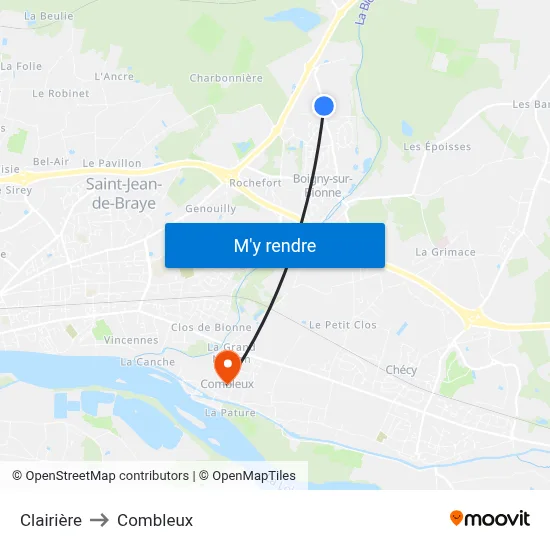 Clairière to Combleux map