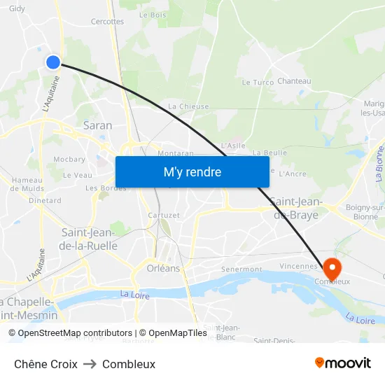 Chêne Croix to Combleux map