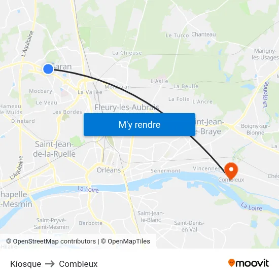 Kiosque to Combleux map