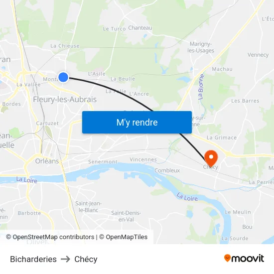 Bicharderies to Chécy map