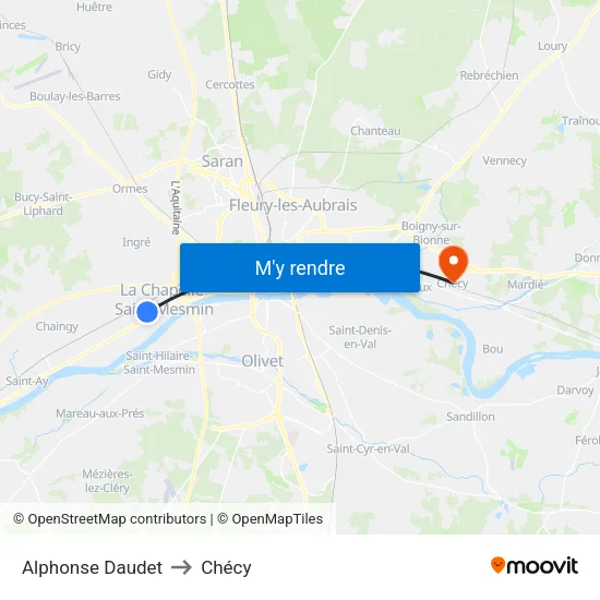 Alphonse Daudet to Chécy map