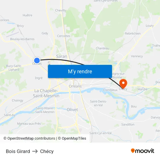 Bois Girard to Chécy map