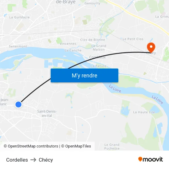 Cordelles to Chécy map