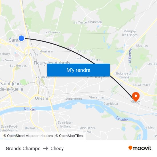Grands Champs to Chécy map