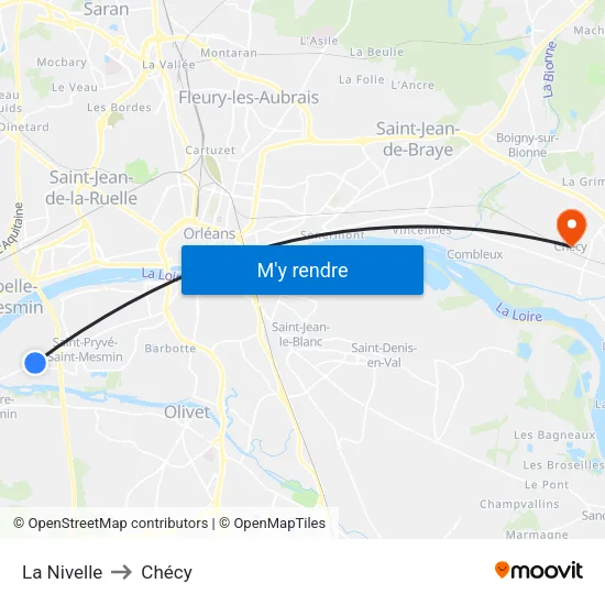 La Nivelle to Chécy map