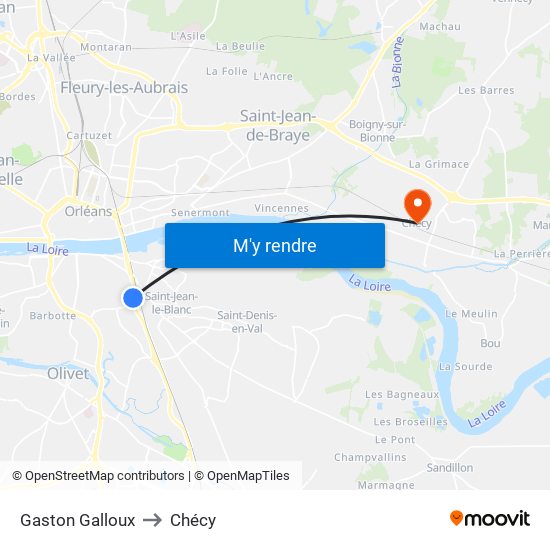 Gaston Galloux to Chécy map