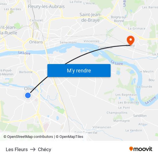 Les Fleurs to Chécy map