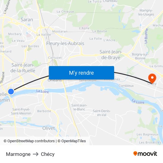Marmogne to Chécy map