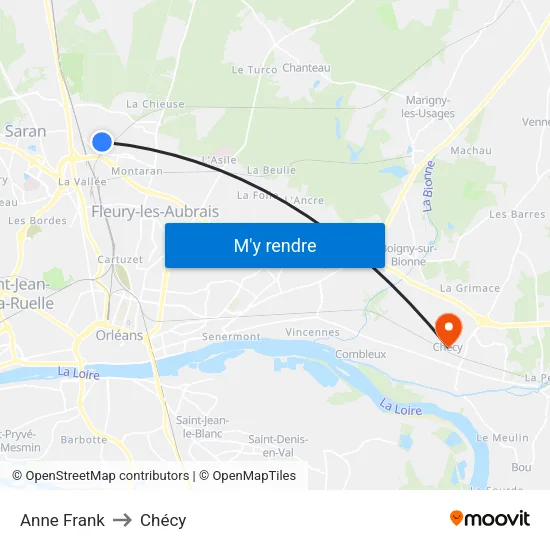 Anne Frank to Chécy map