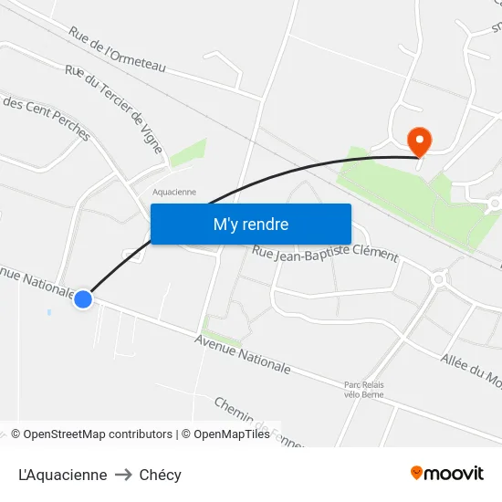 L'Aquacienne to Chécy map