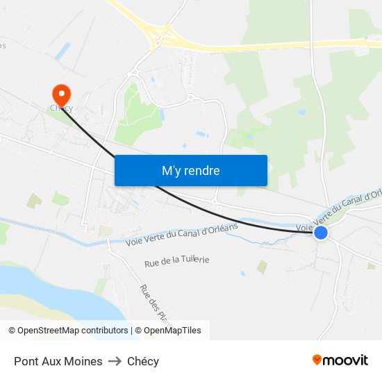 Pont Aux Moines to Chécy map